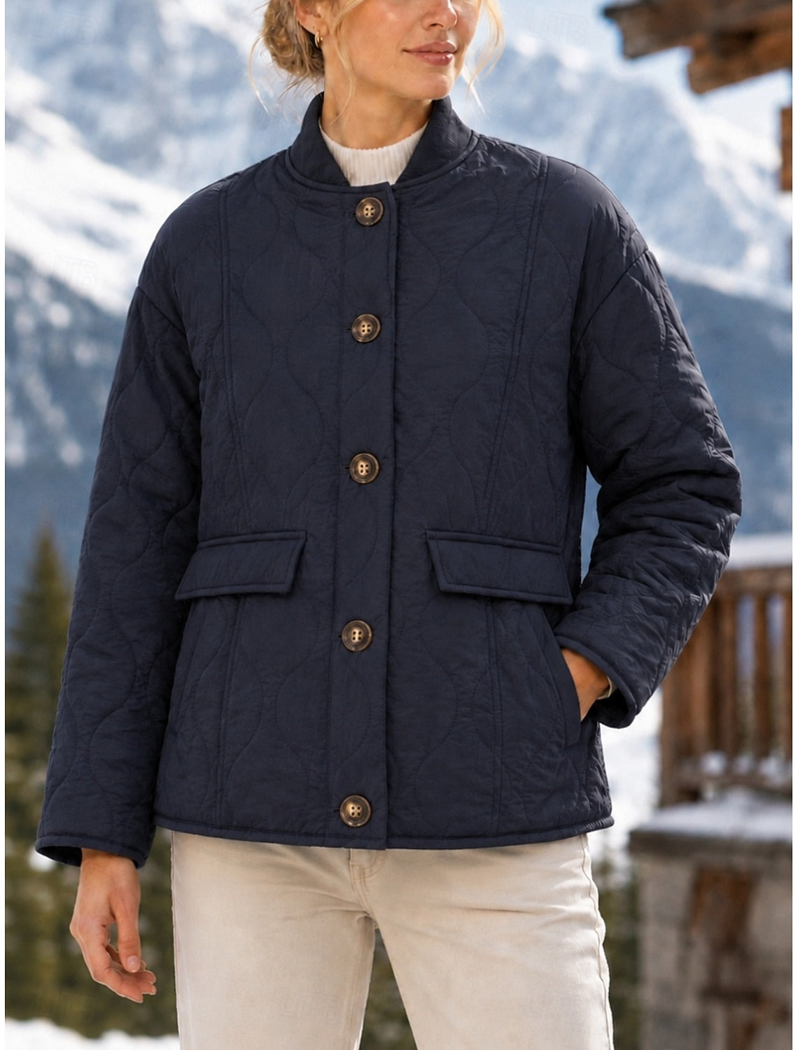 QUILTED MANDARIN COLLAR JACKET FOR WOMEN