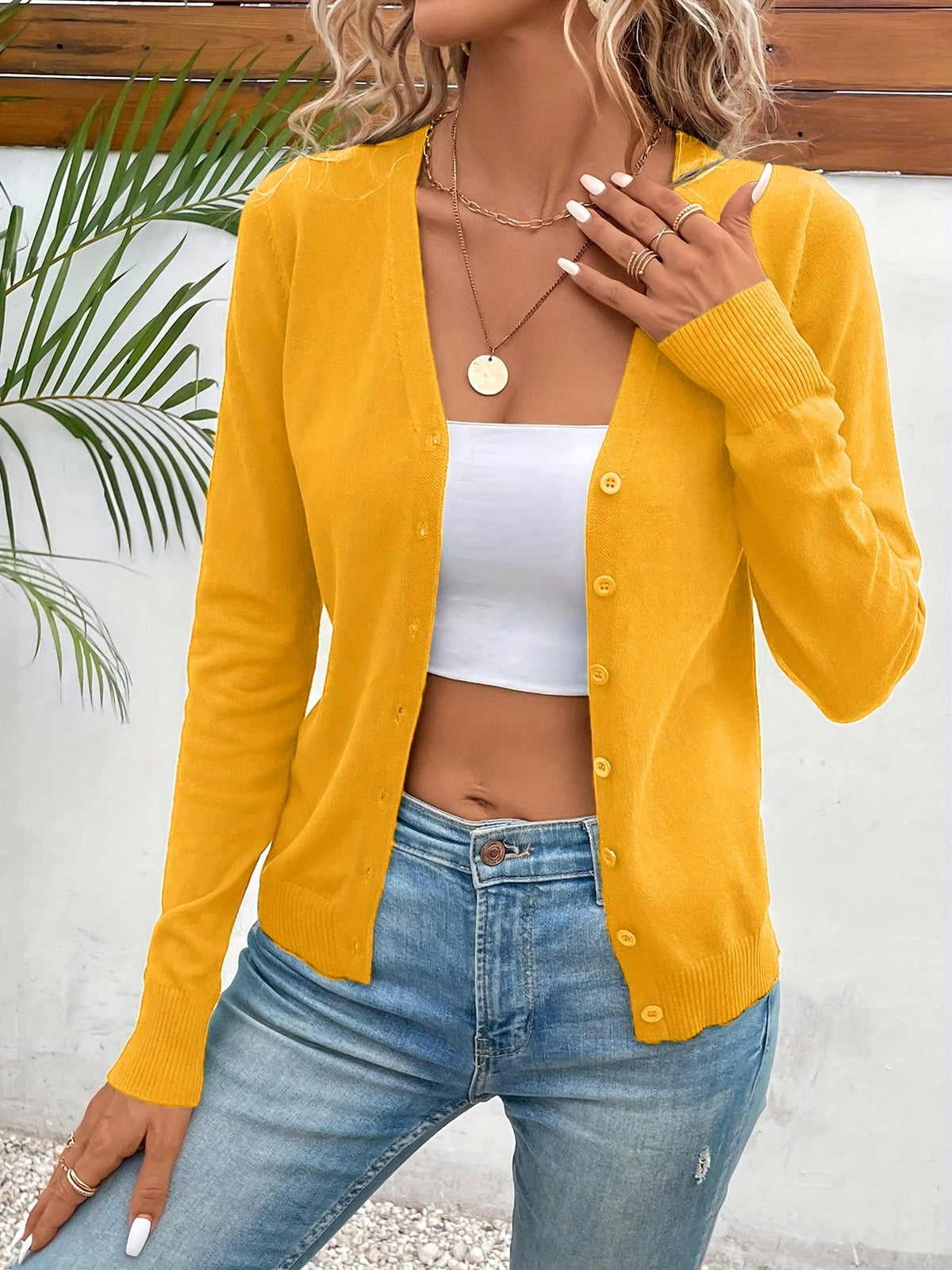CROPPED BUTTON-FRONT KNIT CARDIGAN FOR WOMEN