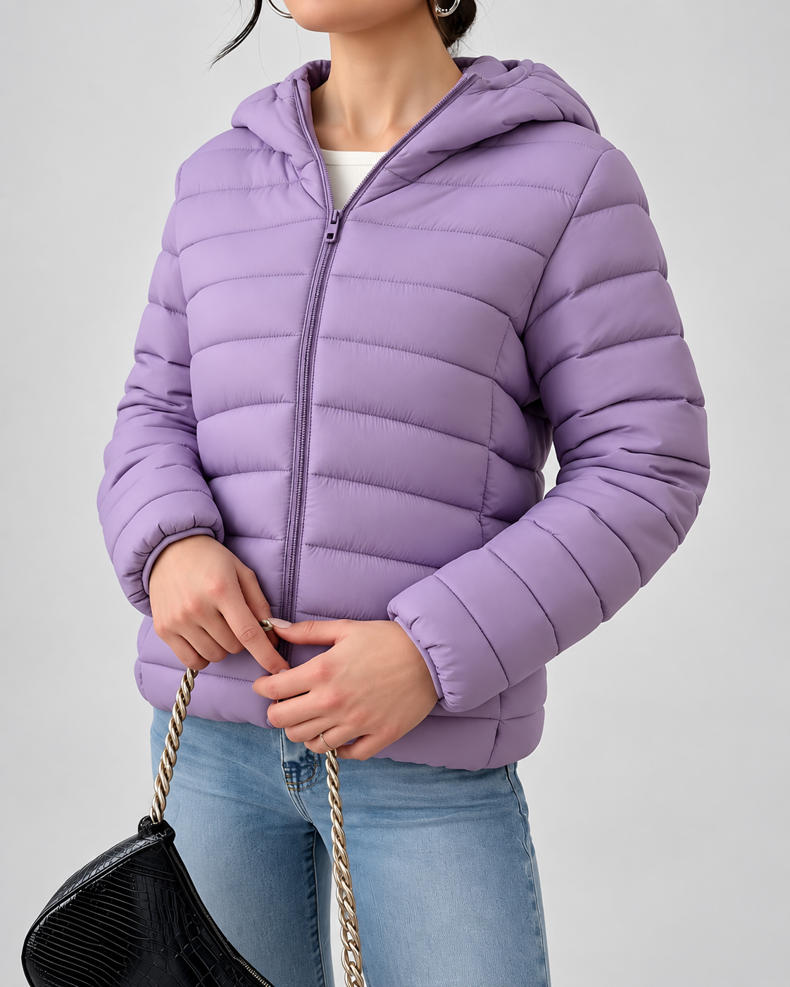 SLIM HOODED PUFFER JACKET FOR WOMEN