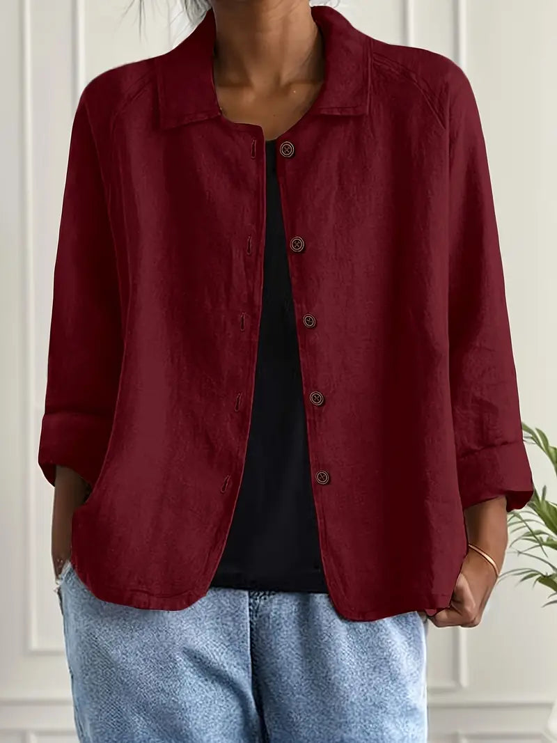 BUTTON-FRONT SHIRT CARDIGAN FOR WOMEN