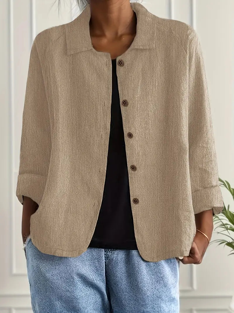 BUTTON-FRONT SHIRT CARDIGAN FOR WOMEN