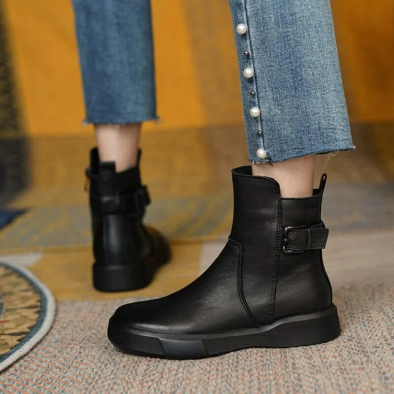 BUCKLE ANKLE BOOTS FOR WOMEN