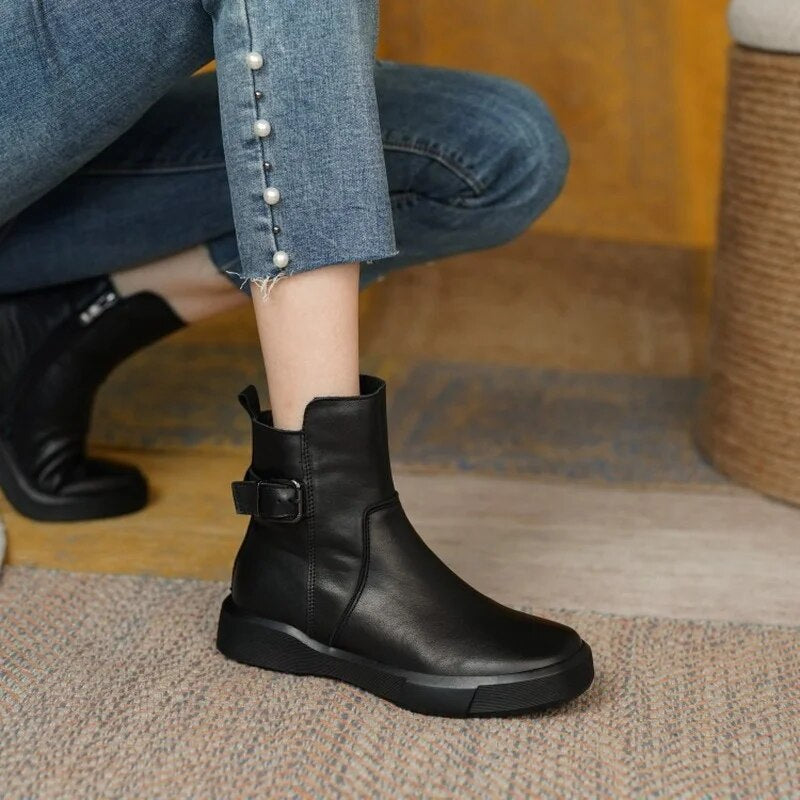 BUCKLE ANKLE BOOTS FOR WOMEN