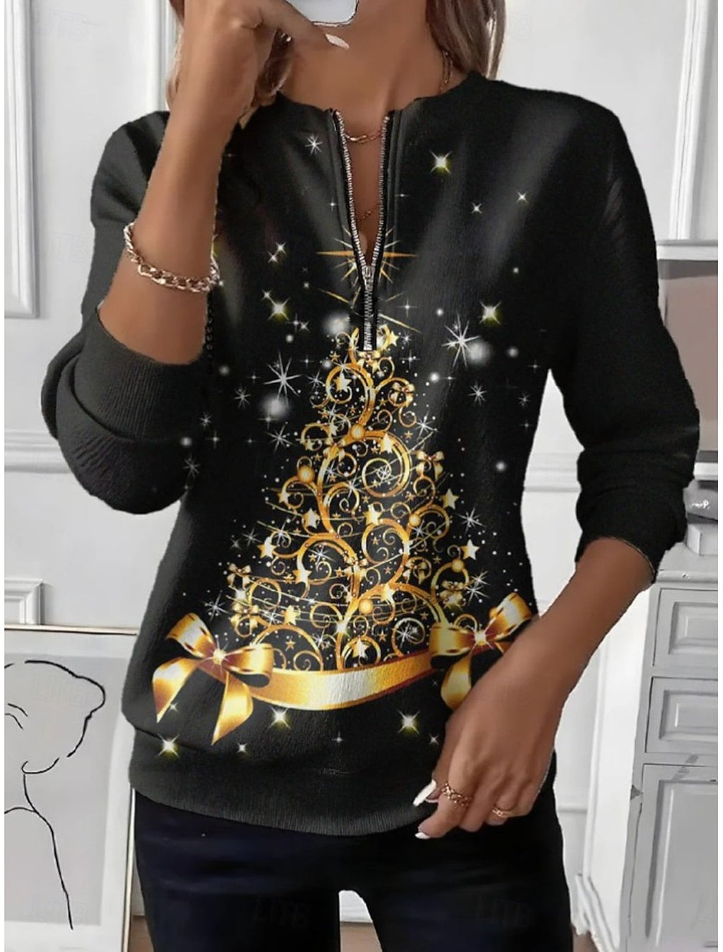 SNOWFLAKE PRINT CHRISTMAS SWEATER FOR WOMEN