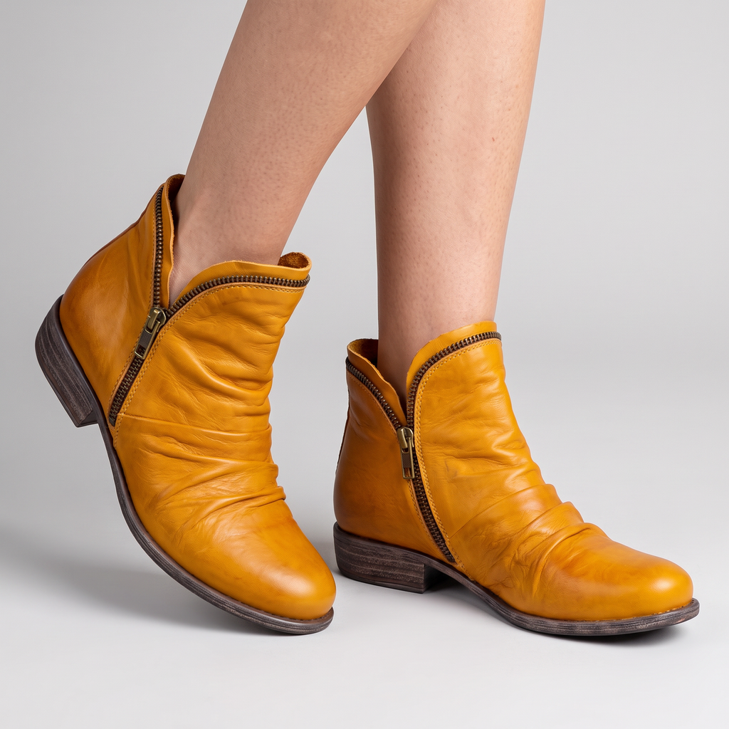 Stacked Heel Leather Boot for Women