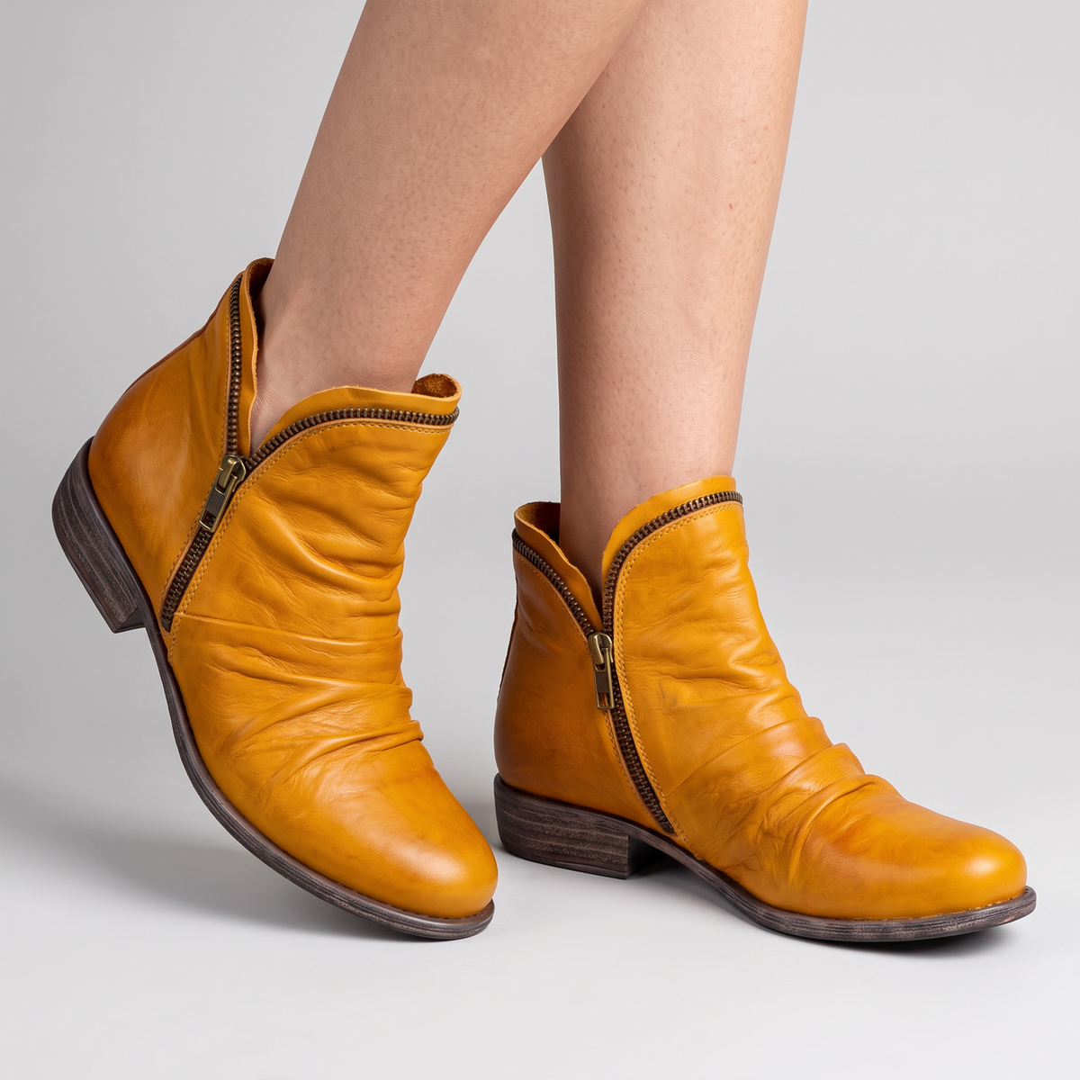 Stacked Heel Leather Boot for Women