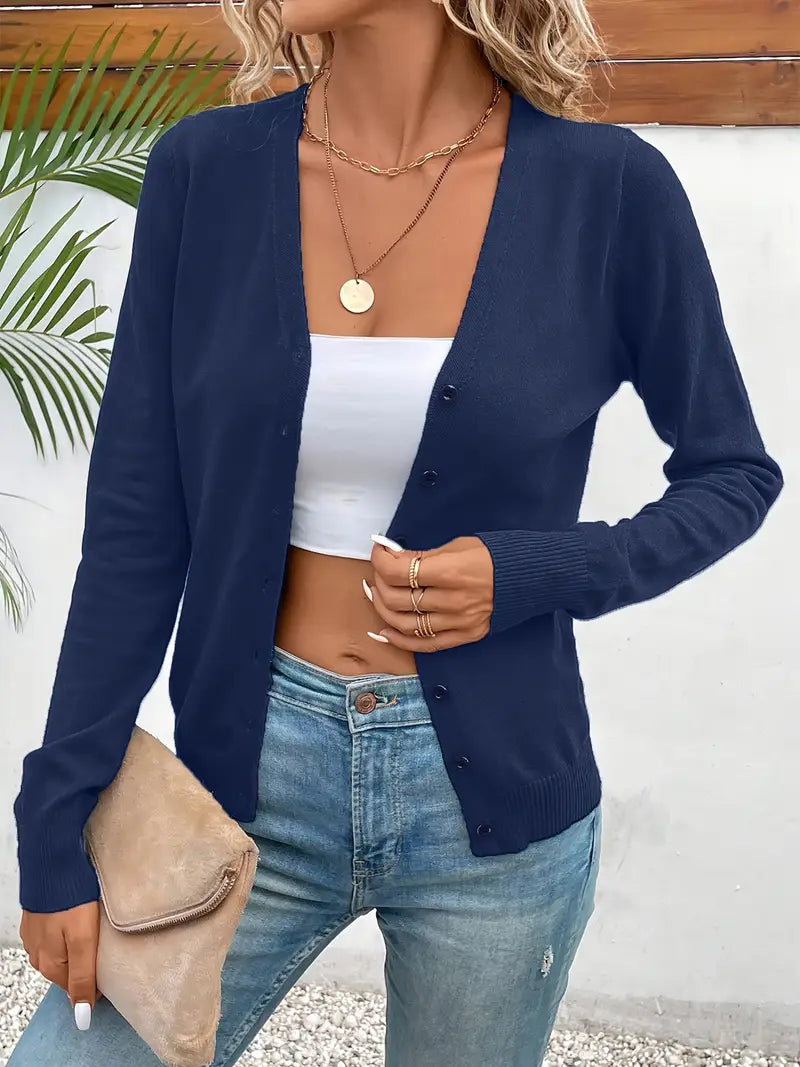 V-NECK BUTTON CARDIGAN FOR WOMEN