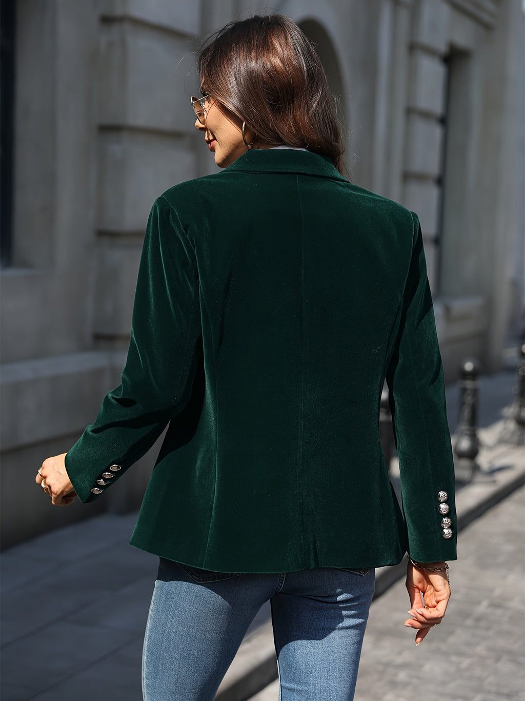NOTCH LAPEL VELVET BLAZER FOR WOMEN