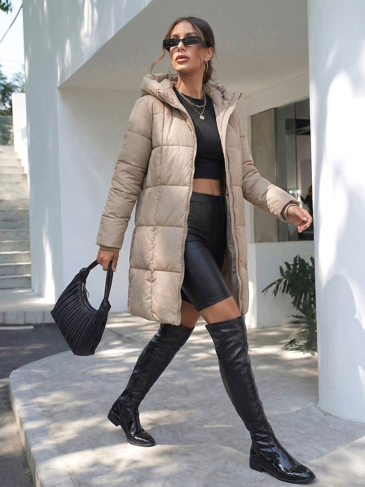 HOODED MIDI PUFFER JACKET FOR WOMEN