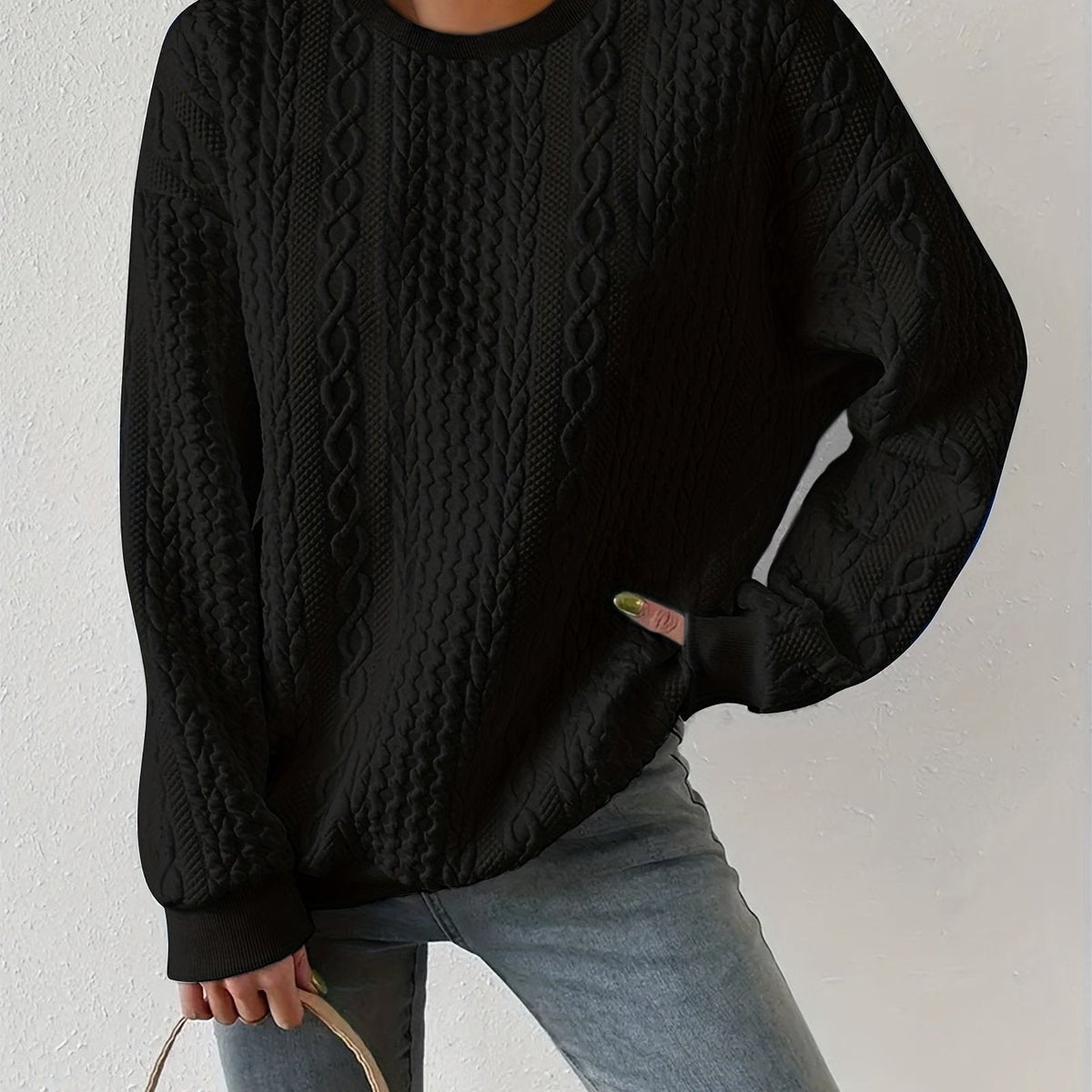 TEXTURED CABLE KNIT SWEATER FOR WOMEN