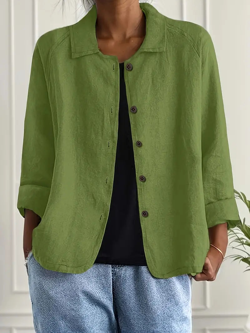 BUTTON-FRONT SHIRT CARDIGAN FOR WOMEN