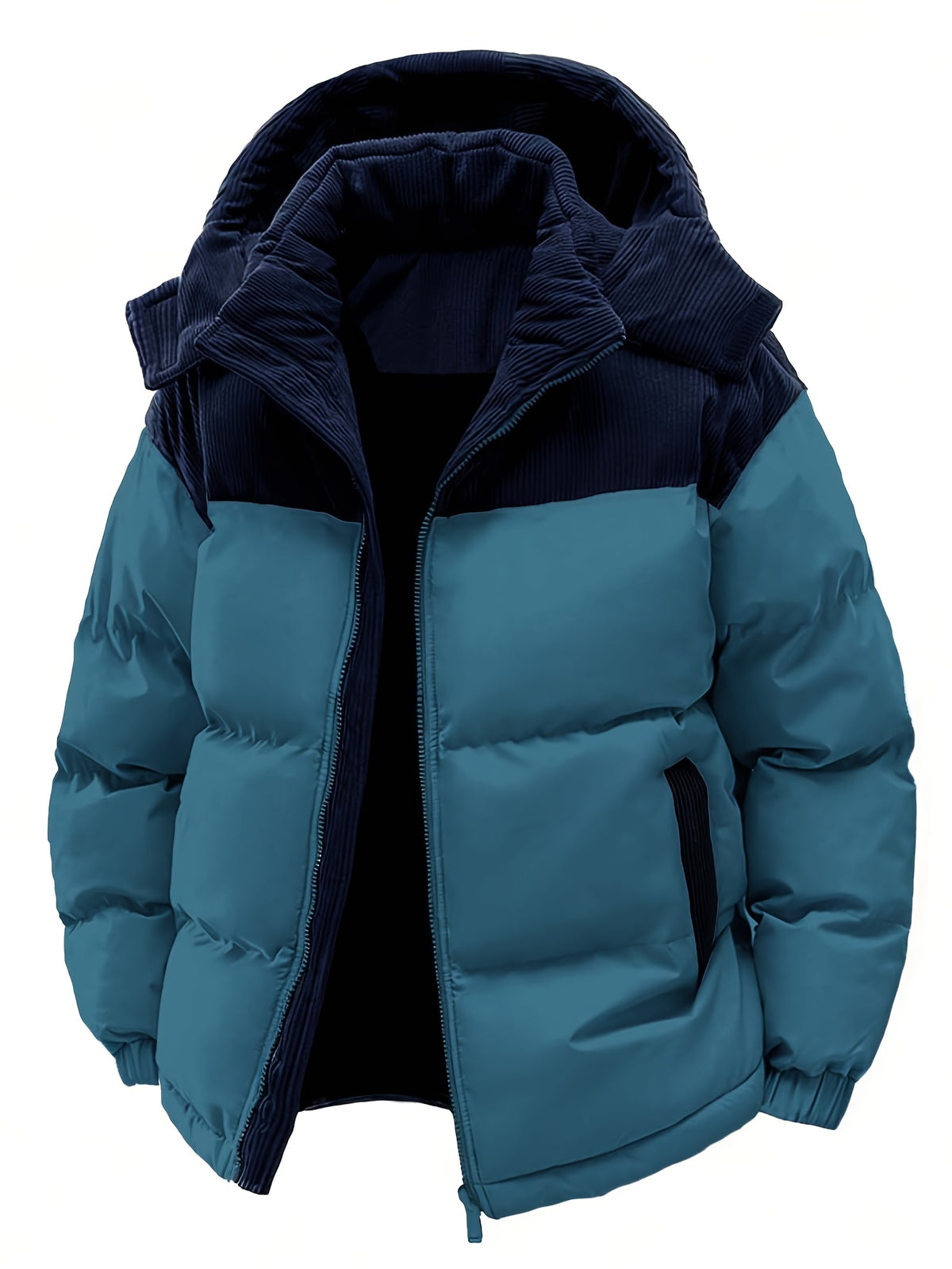 COLORBLOCK HOODED PUFFER JACKET FOR MEN