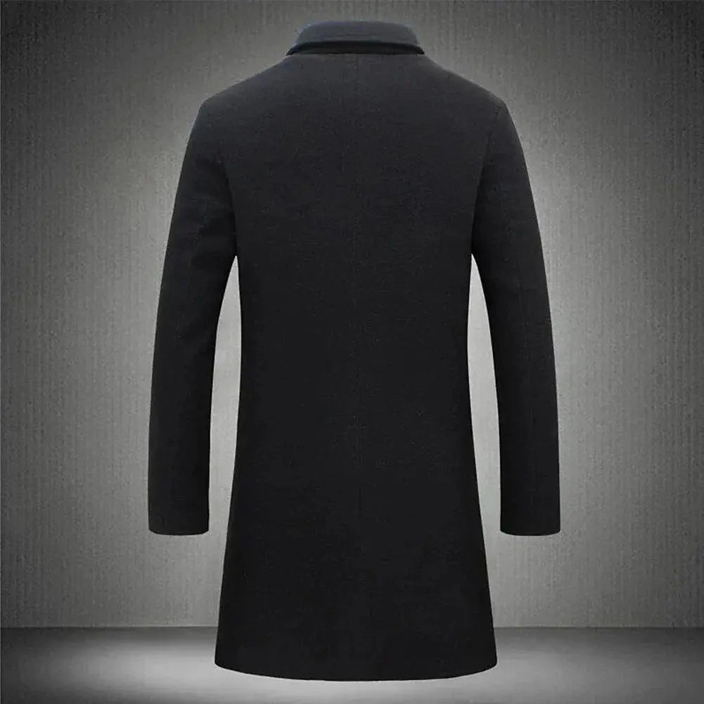 NOTCHED LAPEL LONG OVERCOAT FOR MEN