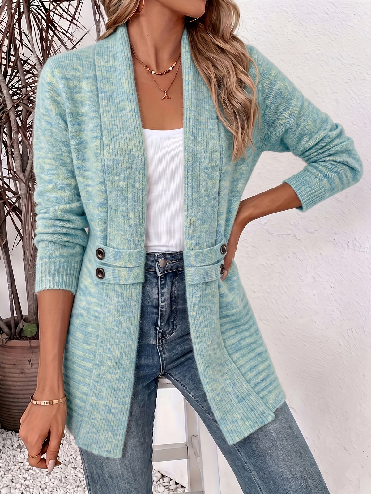 RIBBED BELTED LONGLINE CARDIGAN FOR WOMEN