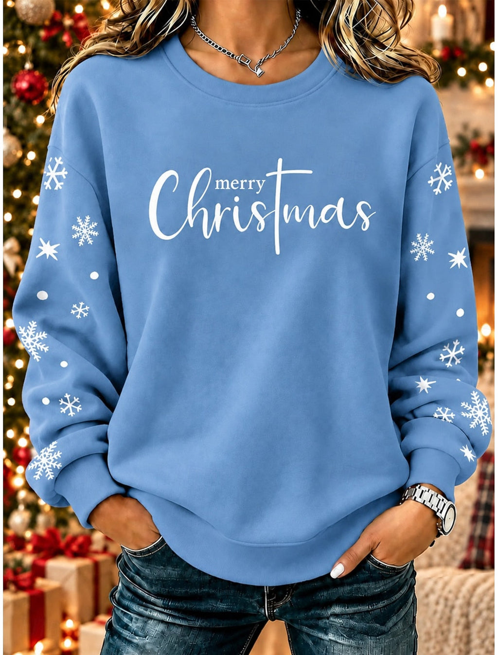 SNOWFLAKE PRINT CHRISTMAS SWEATER FOR WOMEN