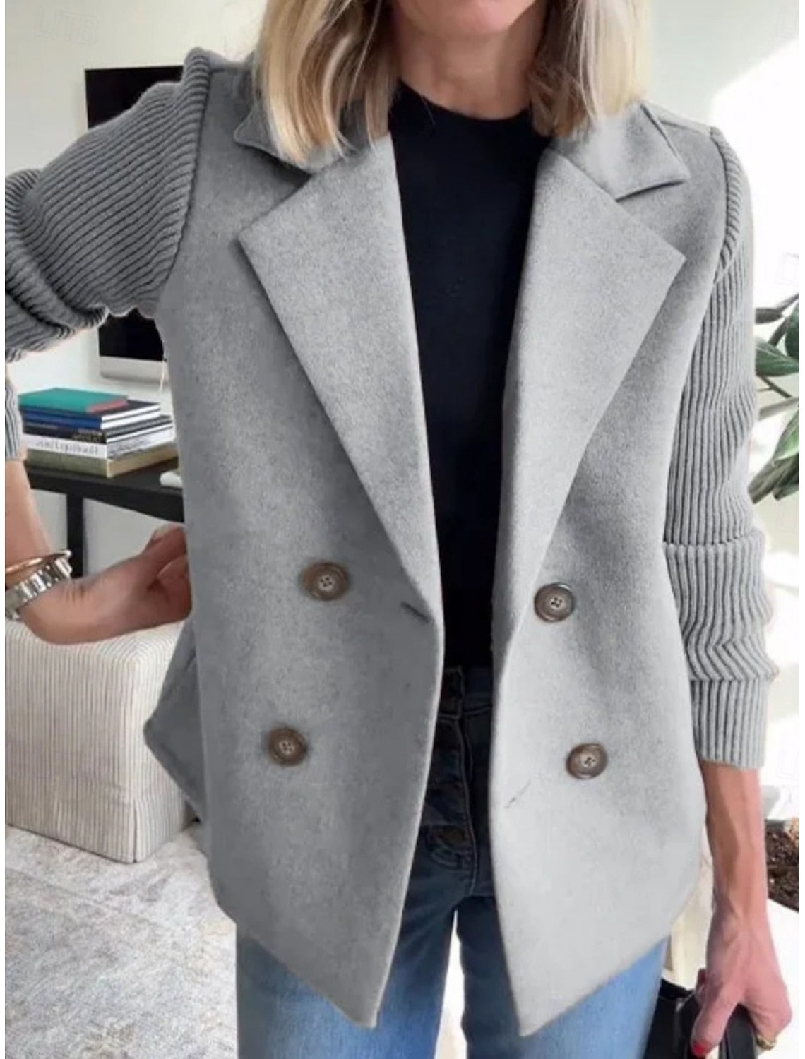 KNIT SLEEVE PANEL BLAZER FOR WOMEN