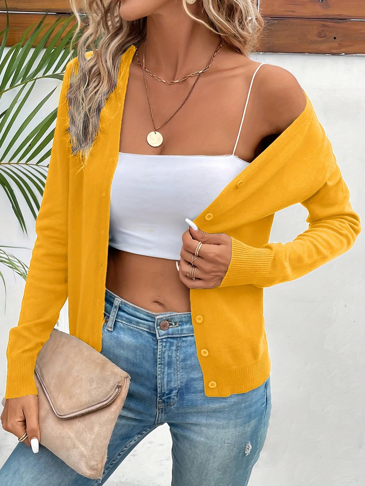 CROPPED BUTTON-FRONT KNIT CARDIGAN FOR WOMEN
