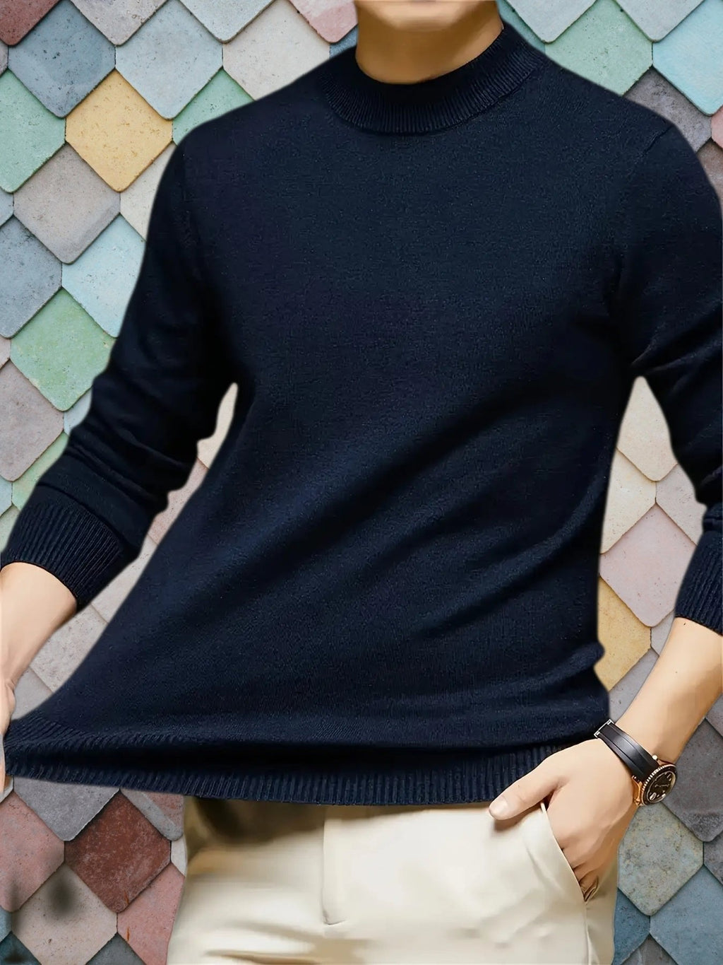 MOCK NECK KNIT SWEATER FOR MEN