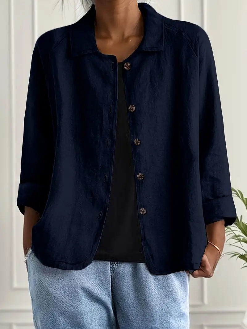 BUTTON-FRONT SHIRT CARDIGAN FOR WOMEN