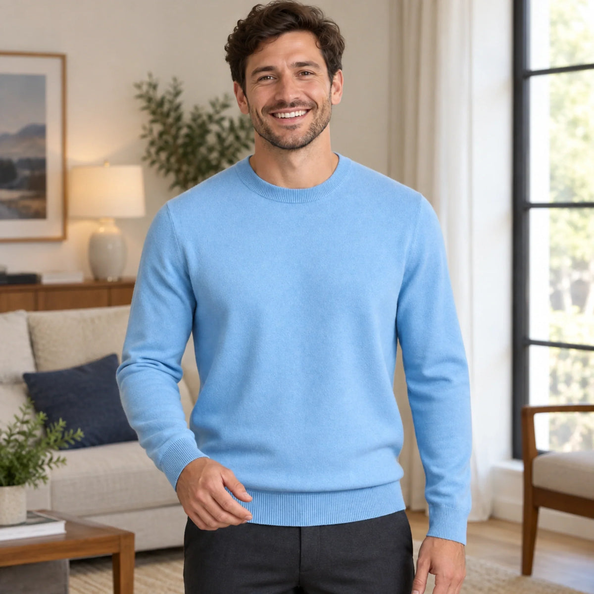 RIBBED CREWNECK KNIT SWEATER FOR MEN