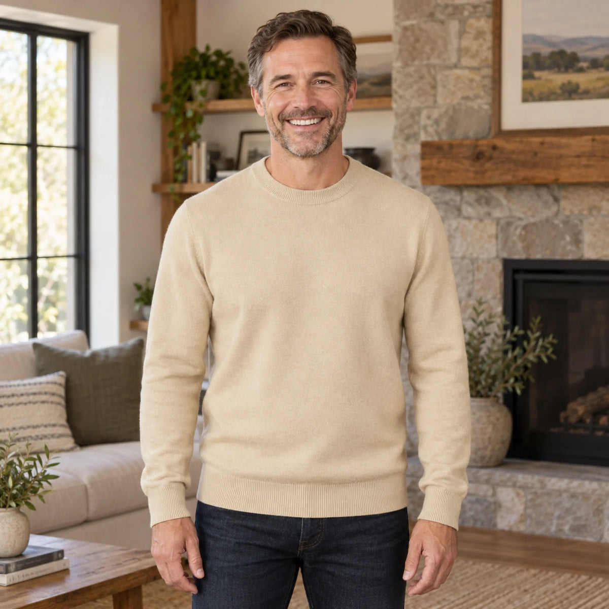 RIBBED CREWNECK KNIT SWEATER FOR MEN