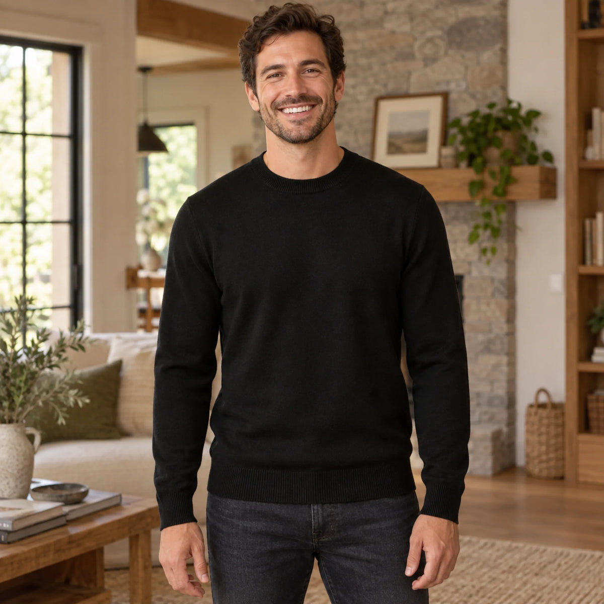 RIBBED CREWNECK KNIT SWEATER FOR MEN