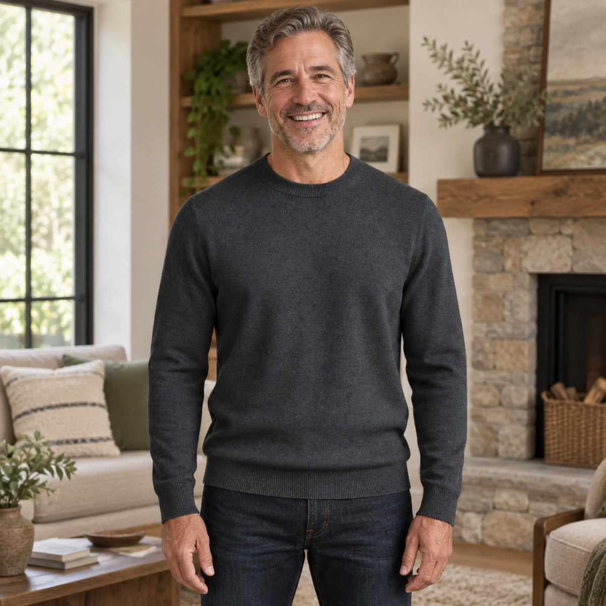 RIBBED CREWNECK KNIT SWEATER FOR MEN