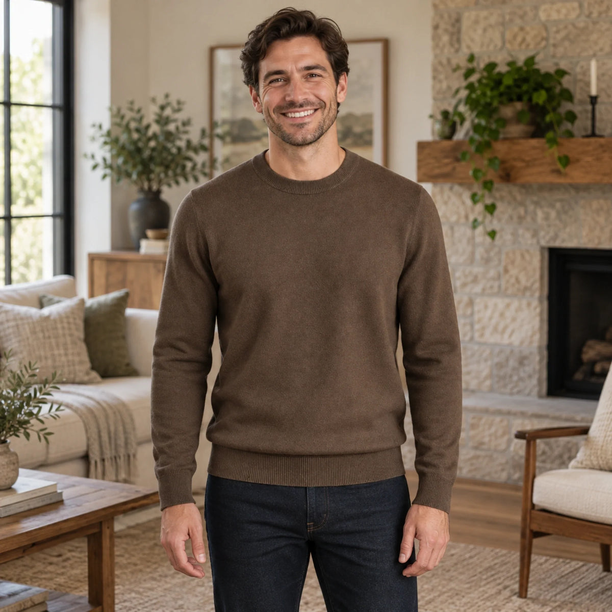 RIBBED CREWNECK KNIT SWEATER FOR MEN