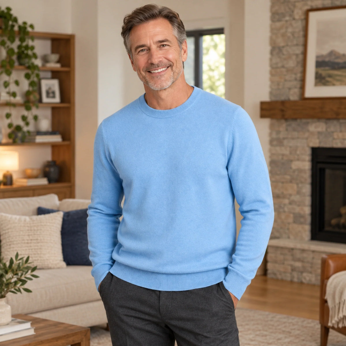 RIBBED CREWNECK KNIT SWEATER FOR MEN