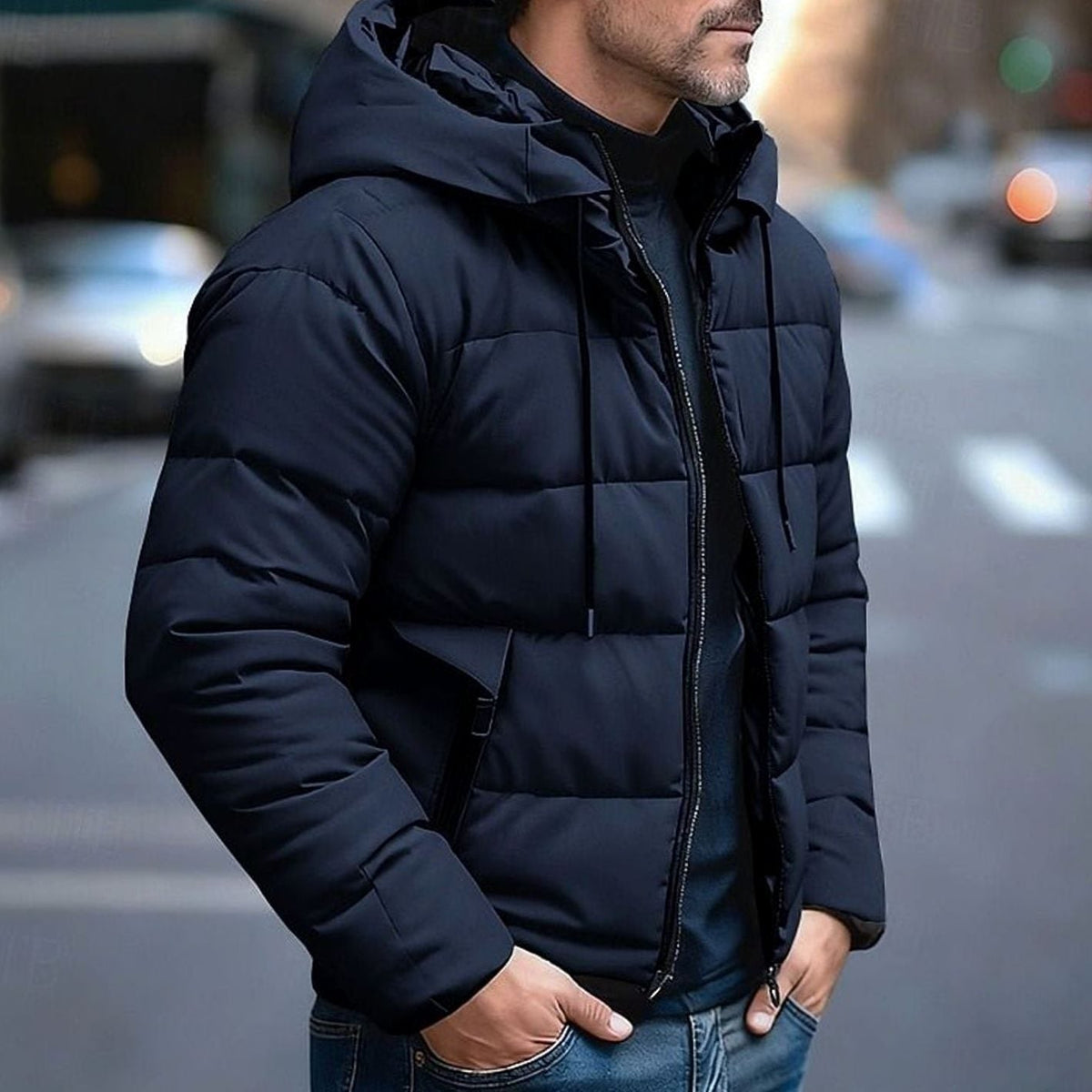 QUILTED HOODED PUFFER JACKET FOR MEN