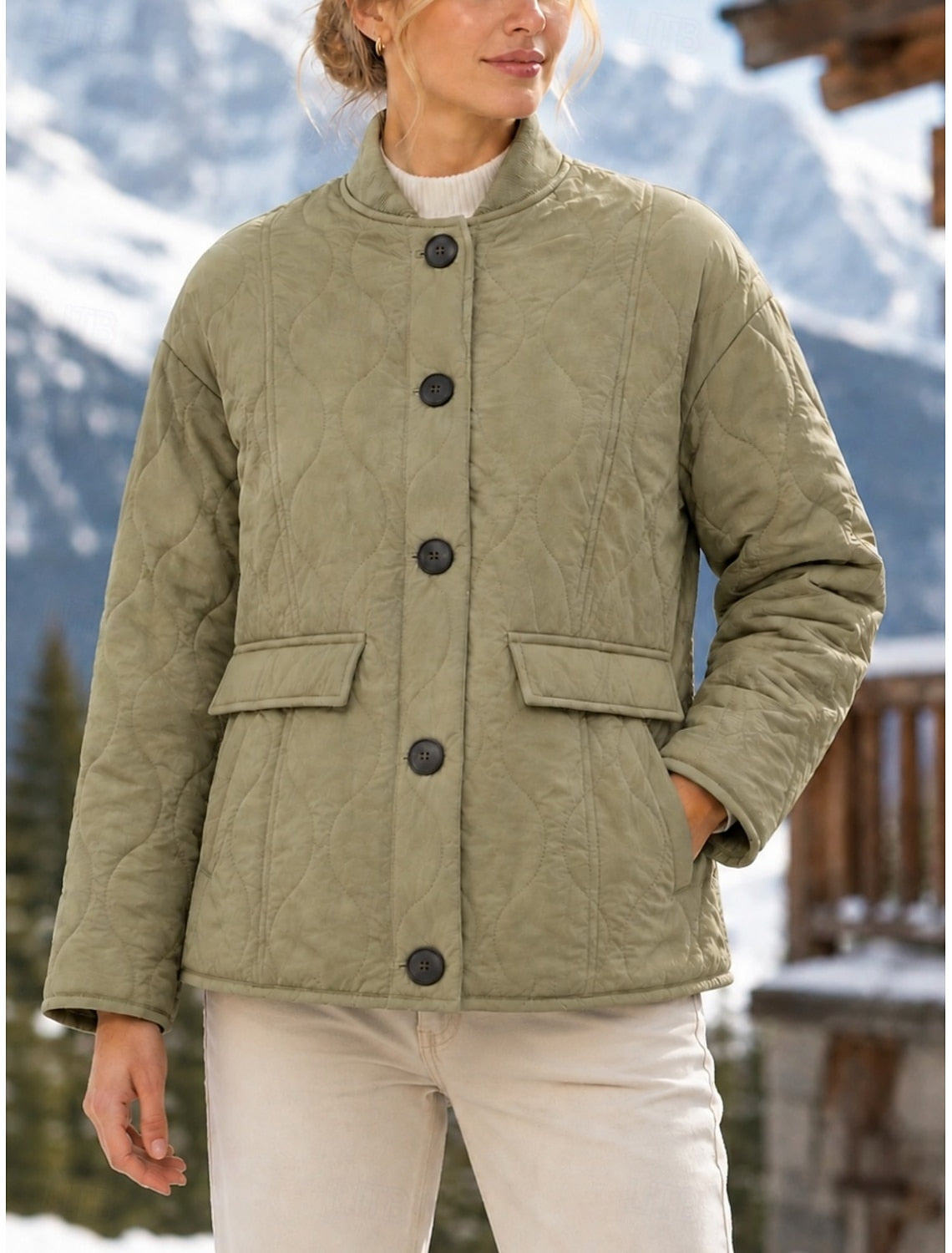 QUILTED MANDARIN COLLAR JACKET FOR WOMEN