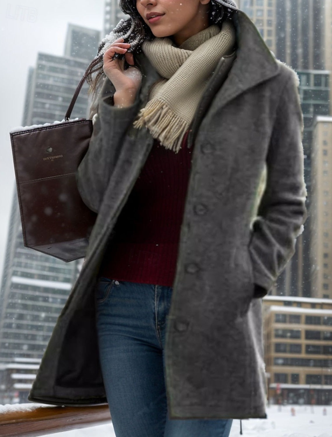 NOTCH LAPEL LONGLINE COAT FOR WOMEN