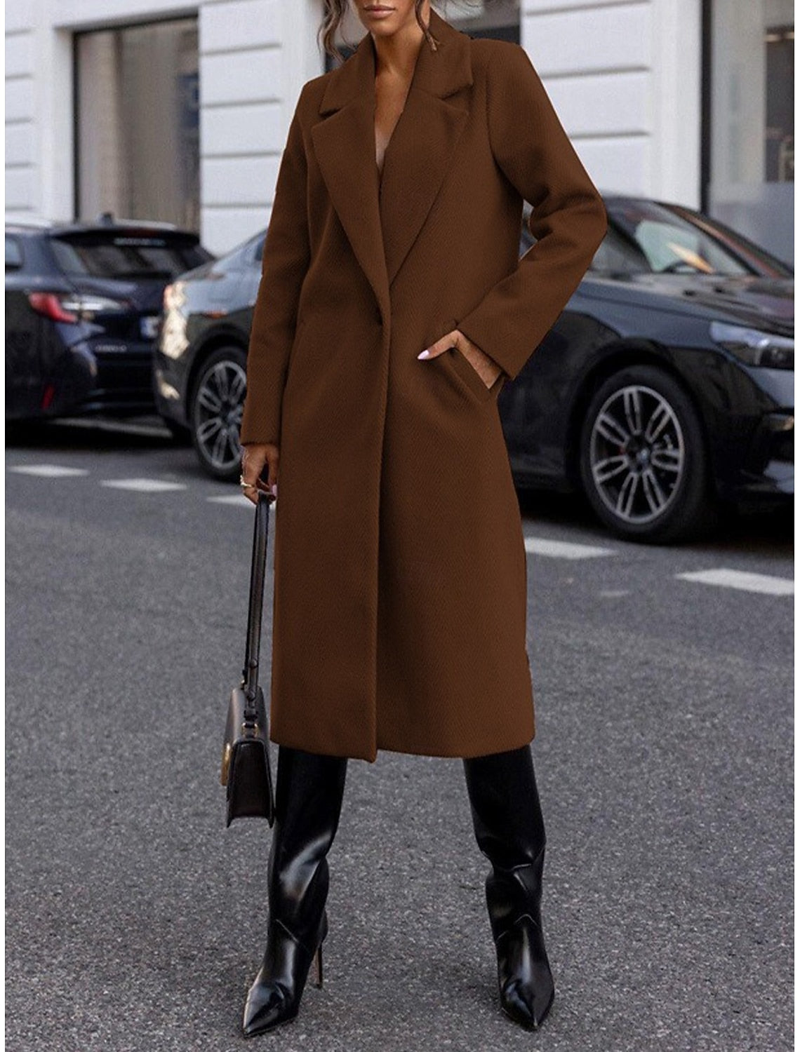 NOTCH LAPEL LONGLINE COAT FOR WOMEN