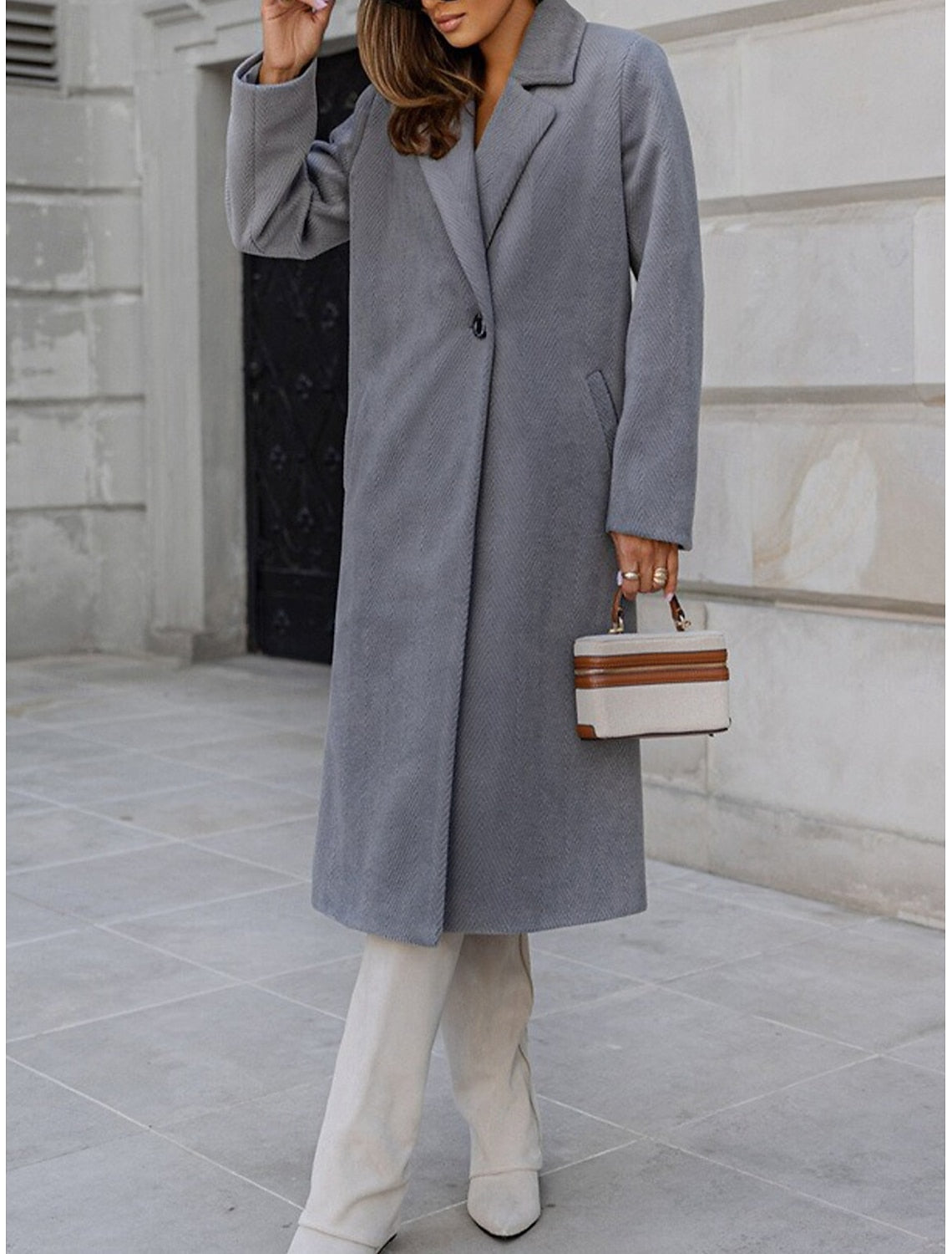 NOTCH LAPEL LONGLINE COAT FOR WOMEN