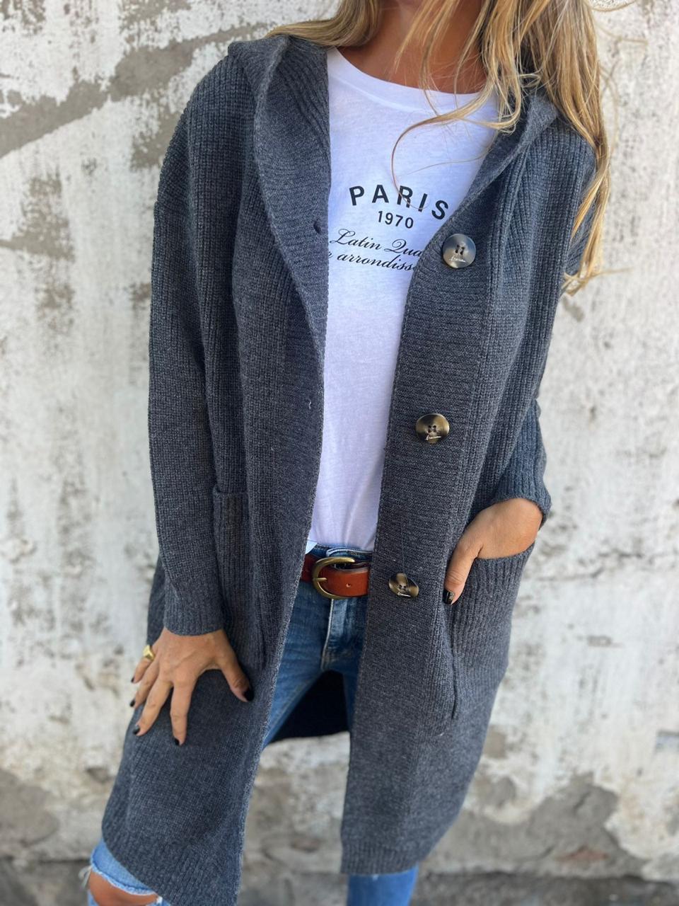 RIBBED KNIT LONGLINE CARDIGAN FOR WOMEN