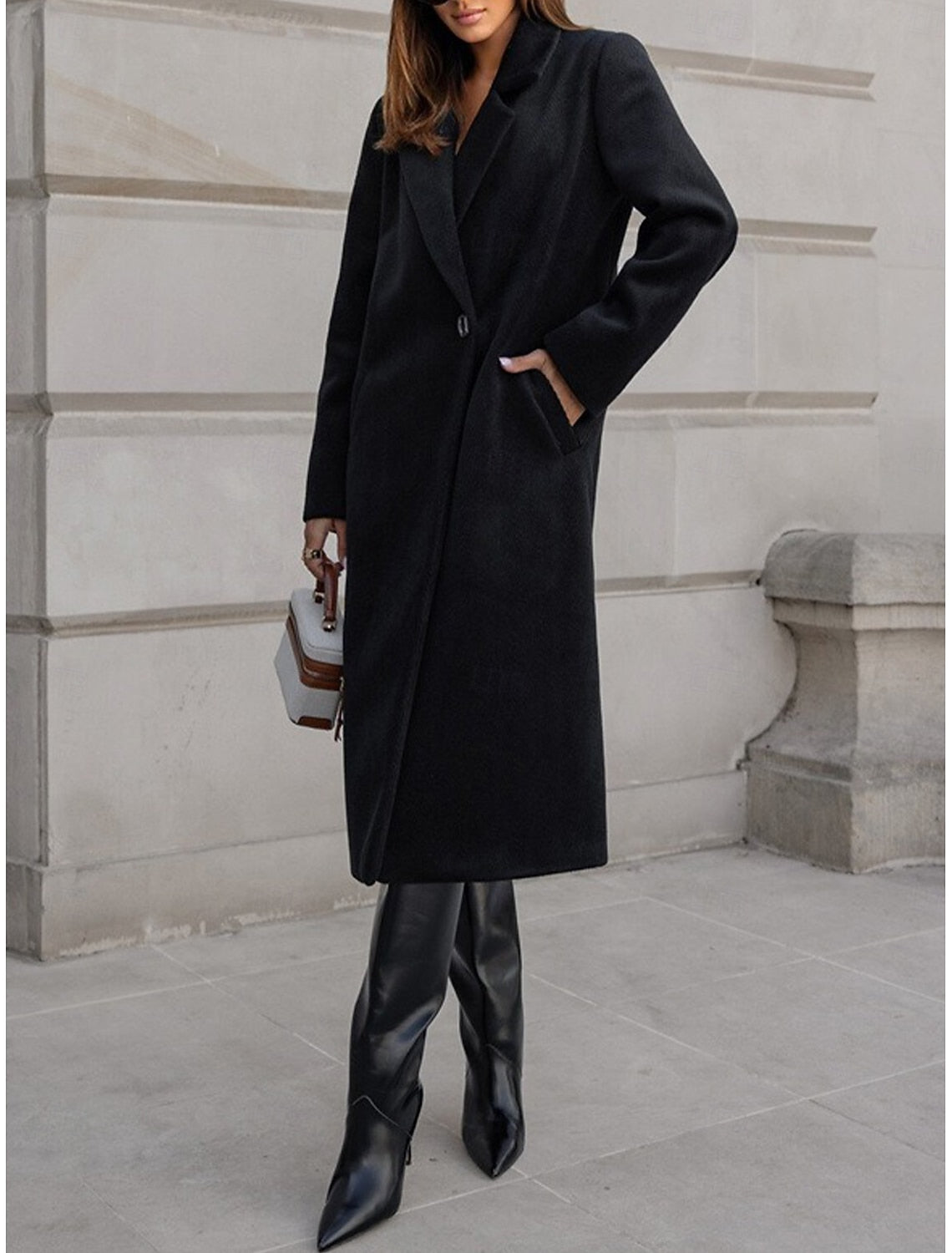 NOTCH LAPEL LONGLINE COAT FOR WOMEN