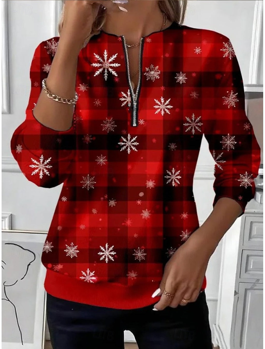 SNOWFLAKE PRINT CHRISTMAS SWEATER FOR WOMEN