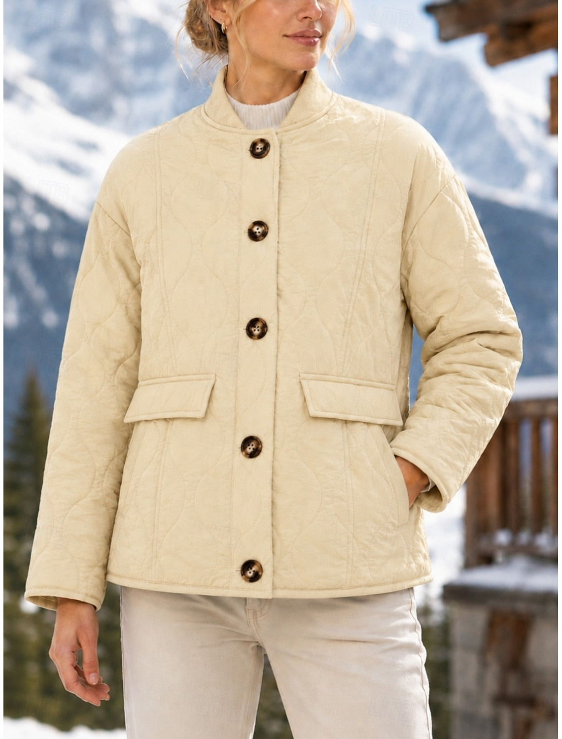 QUILTED MANDARIN COLLAR JACKET FOR WOMEN
