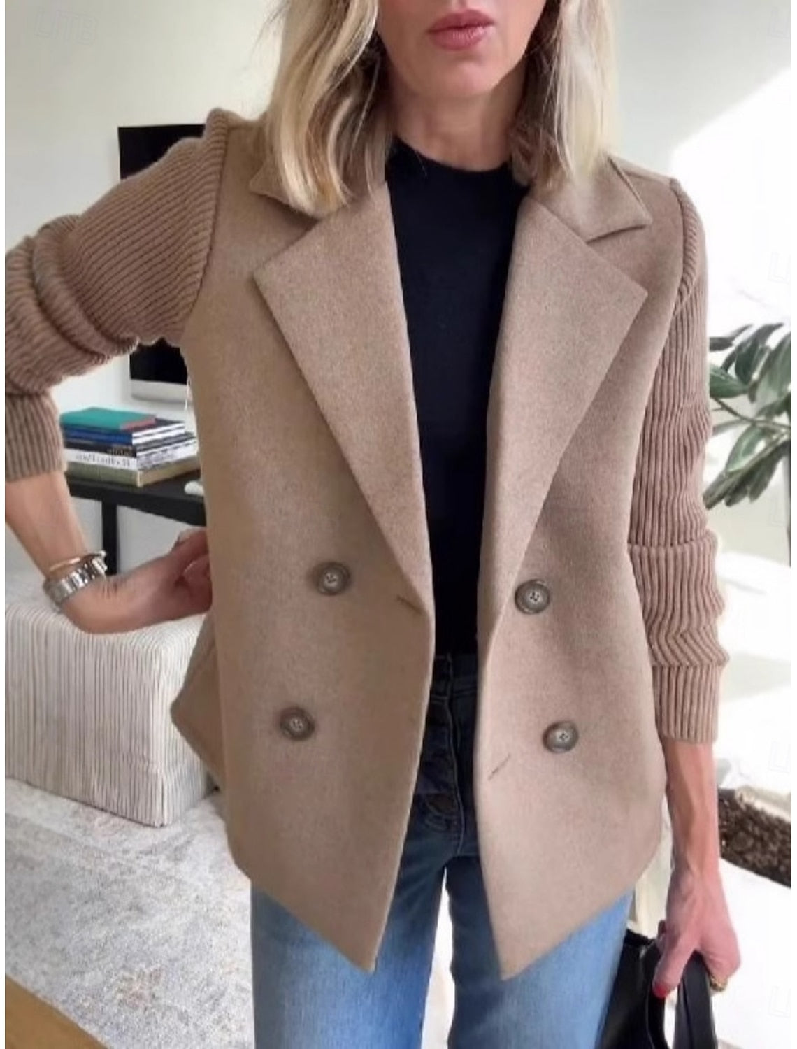 KNIT SLEEVE PANEL BLAZER FOR WOMEN