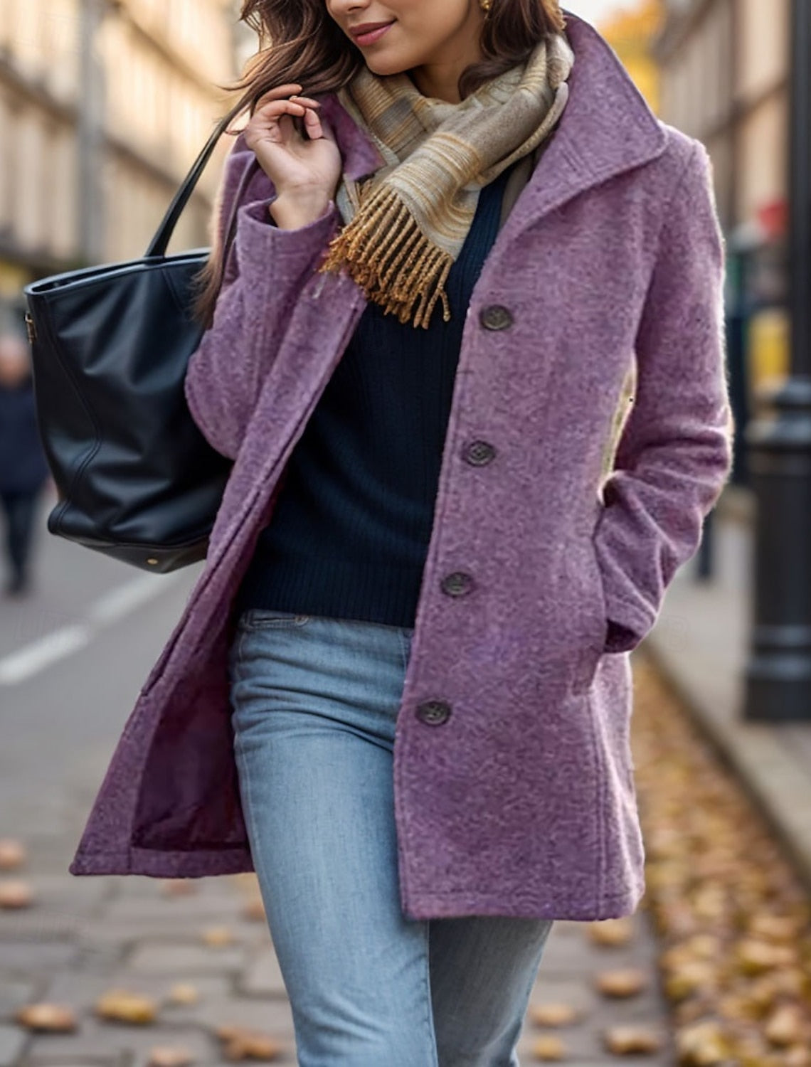 NOTCH LAPEL LONGLINE COAT FOR WOMEN