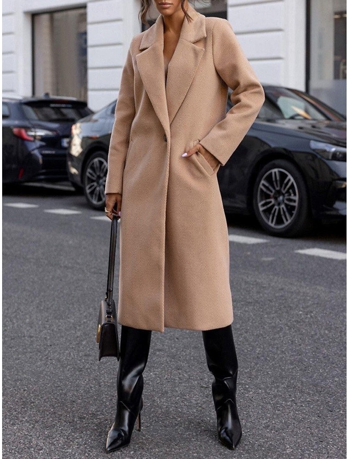 NOTCH LAPEL LONGLINE COAT FOR WOMEN