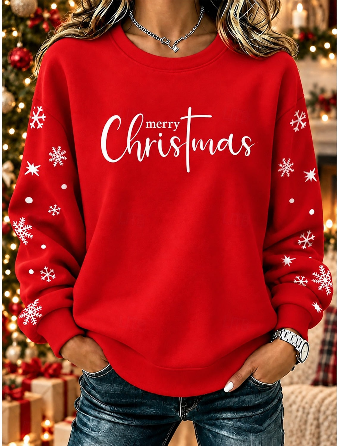 SNOWFLAKE PRINT CHRISTMAS SWEATER FOR WOMEN