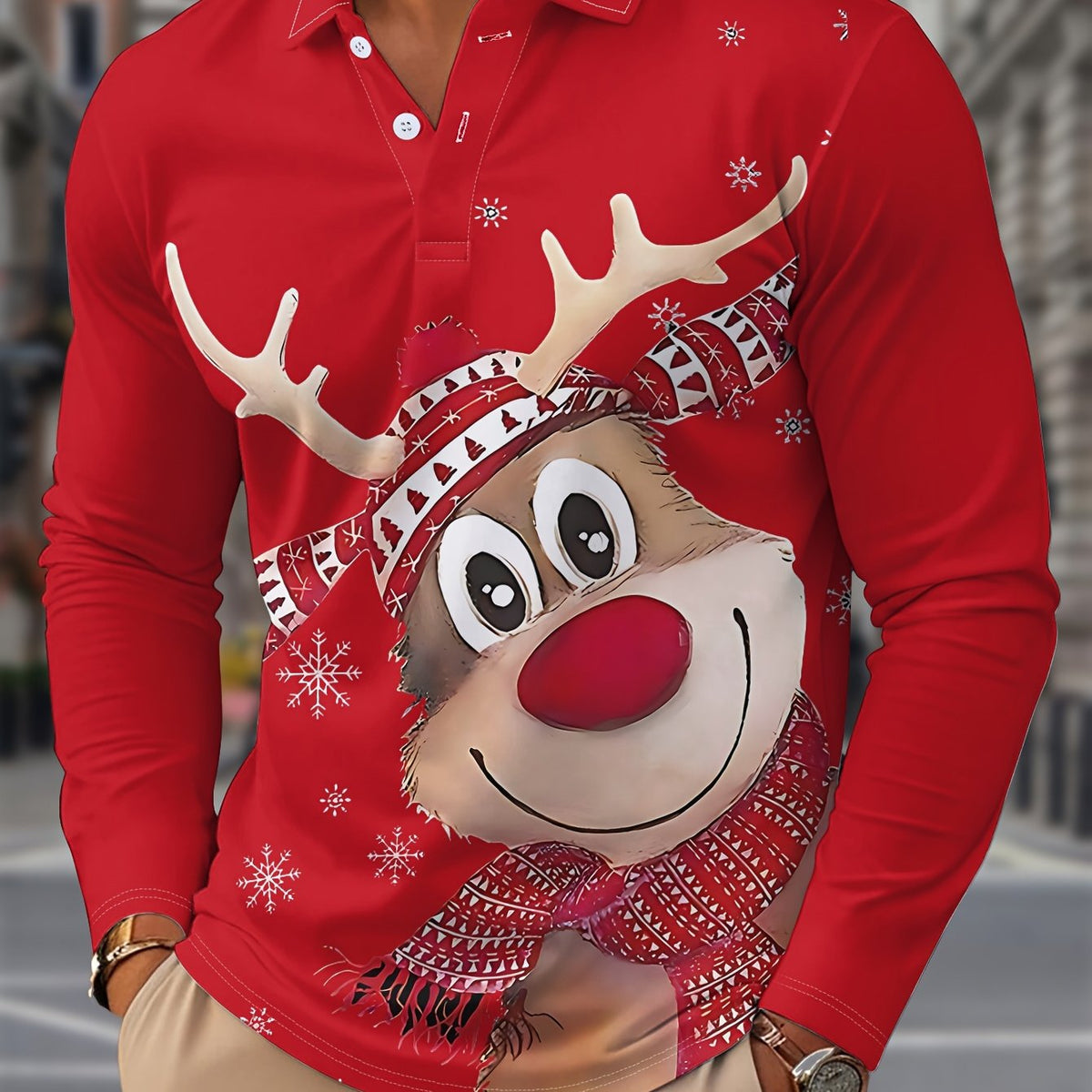 GEOMETRIC PRINT CHRISTMAS BLOUSE FOR MEN