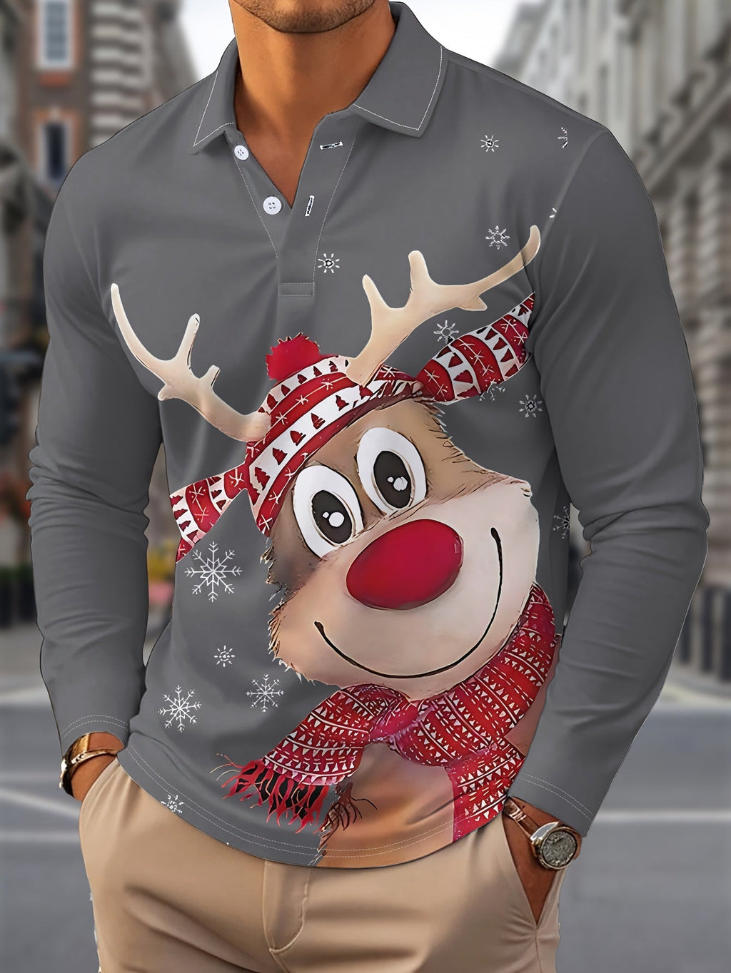 GEOMETRIC PRINT CHRISTMAS BLOUSE FOR MEN