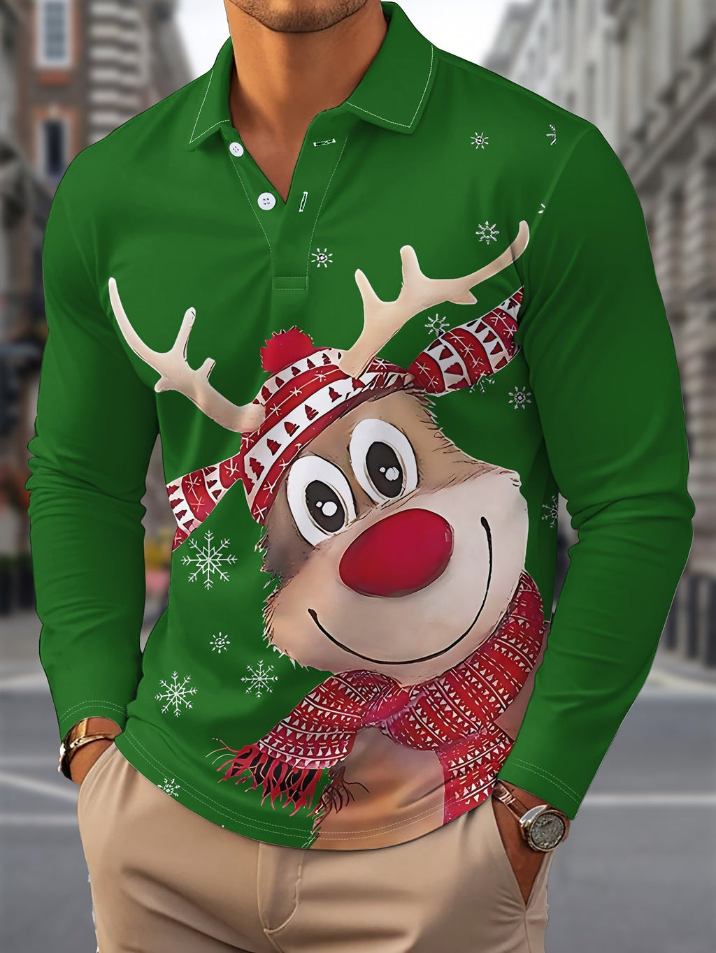 GEOMETRIC PRINT CHRISTMAS BLOUSE FOR MEN