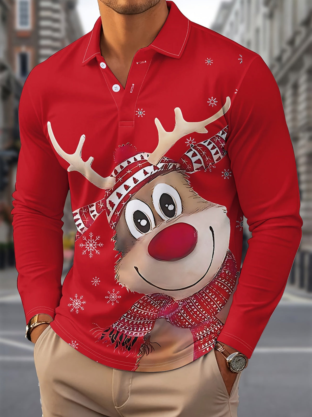 GEOMETRIC PRINT CHRISTMAS BLOUSE FOR MEN