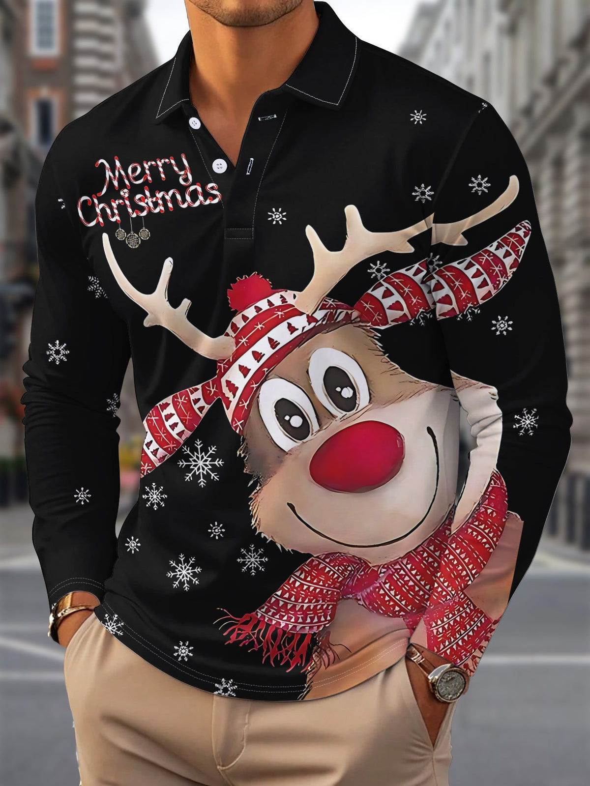 GEOMETRIC PRINT CHRISTMAS BLOUSE FOR MEN