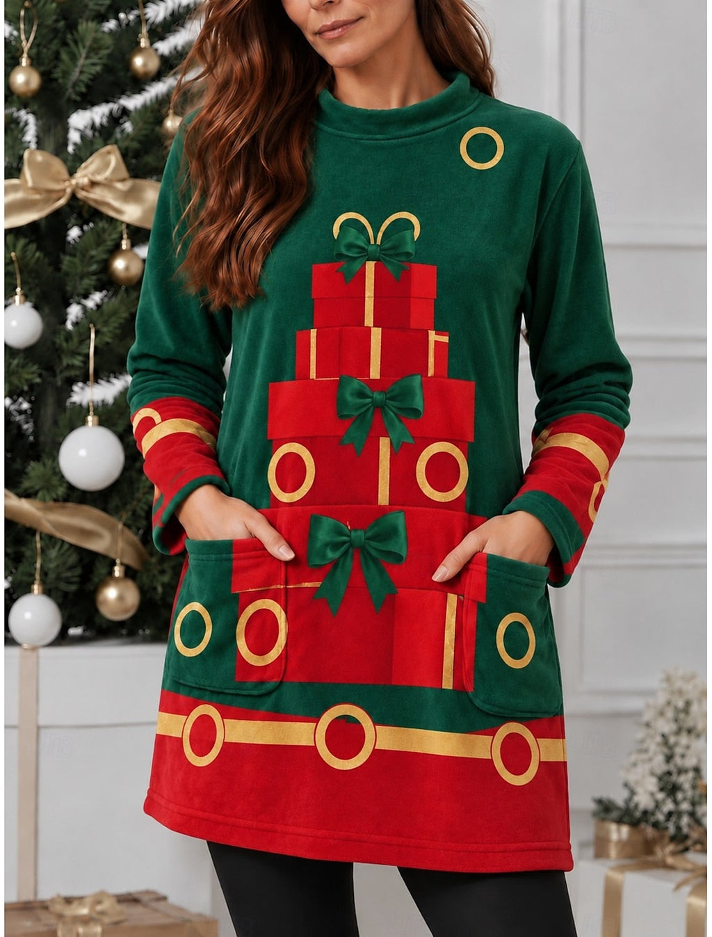 TREE PRINT CHRISTMAS SWEATER FOR WOMEN