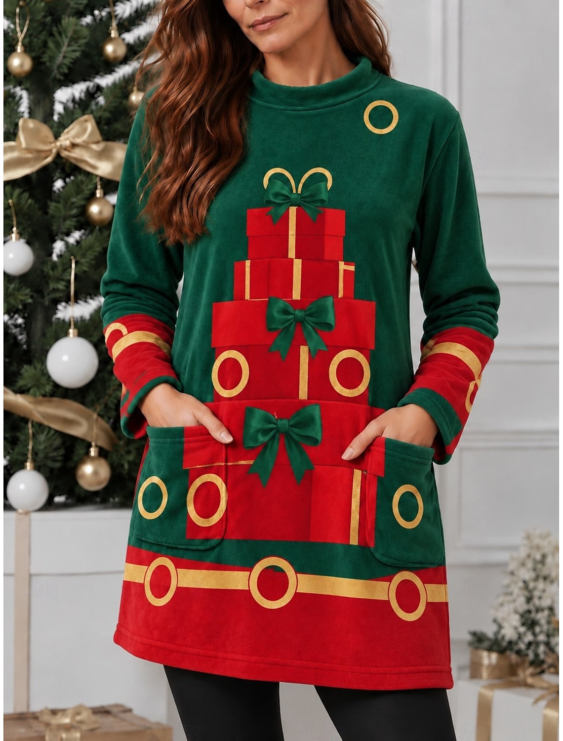TREE PRINT CHRISTMAS SWEATER FOR WOMEN