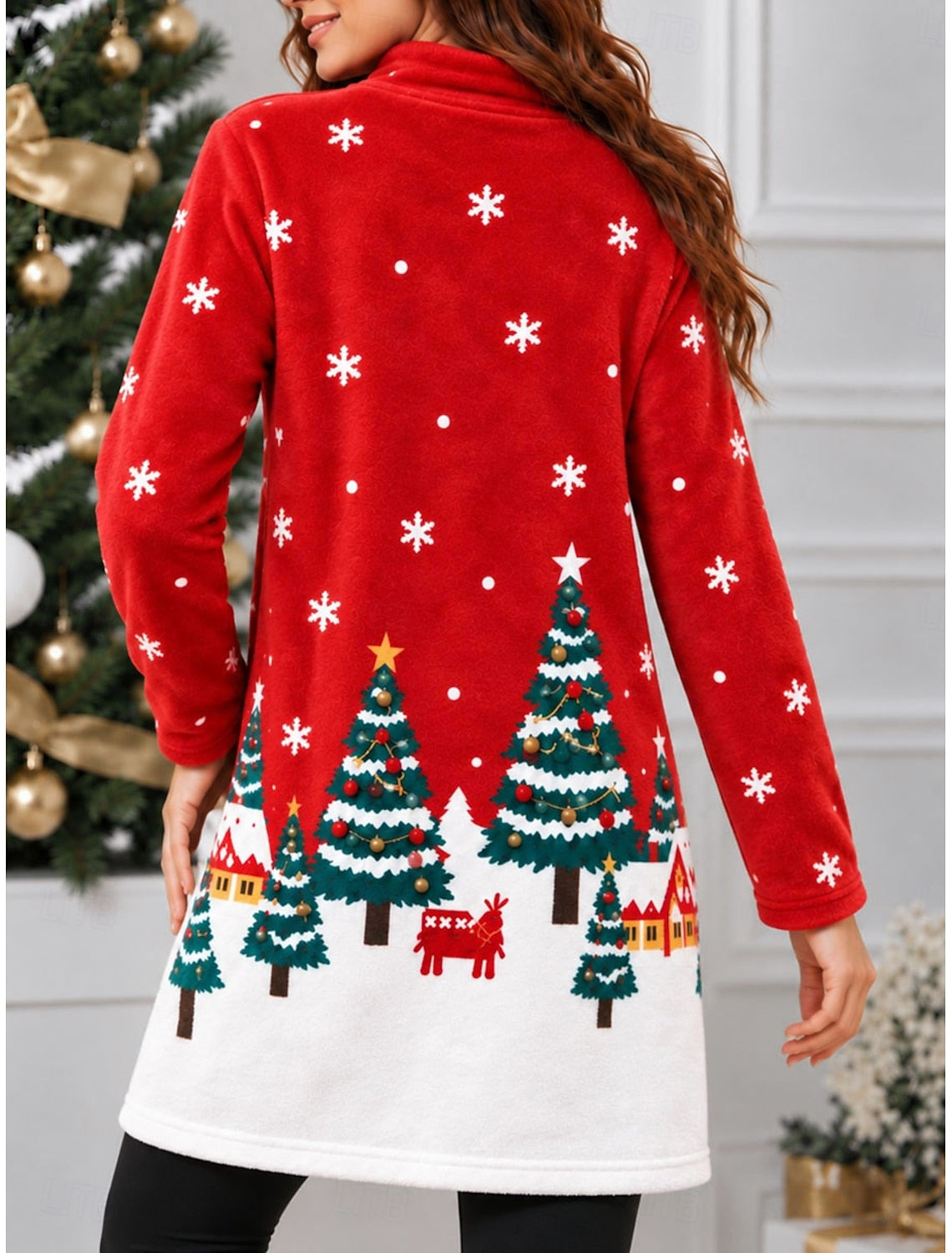 TREE PRINT CHRISTMAS SWEATER FOR WOMEN